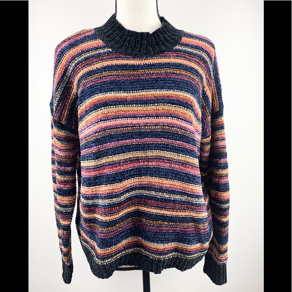 Hippie Rose chenille multi-stripe pullover sweater